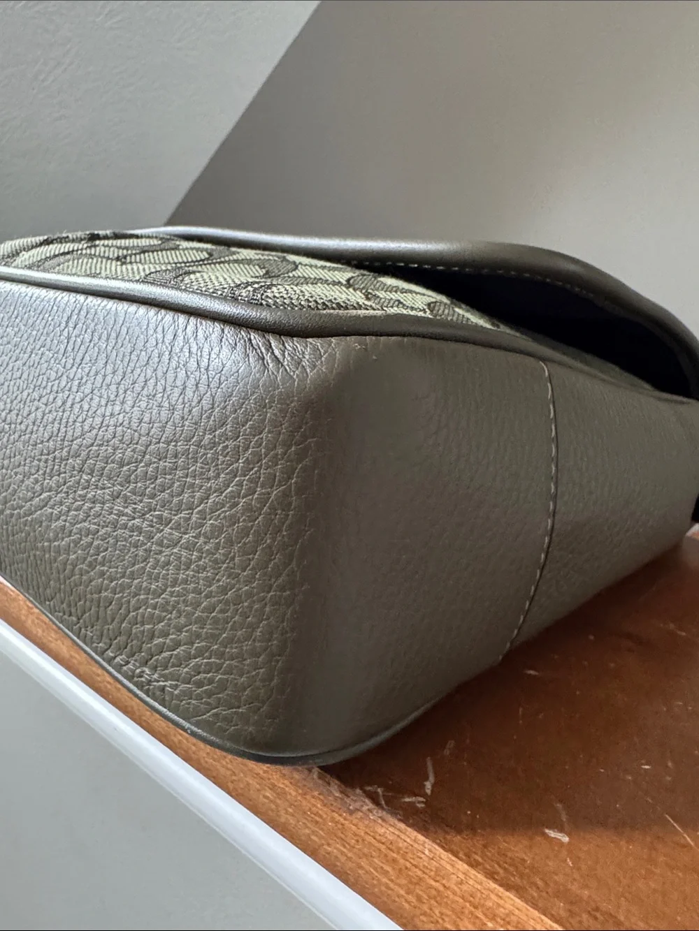 COACH Olive Green Pebble Leather & Signature Canvas Crossbody